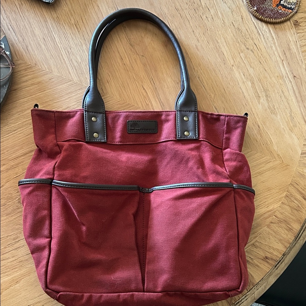 Levenger Burgundy Tote Bag with Brown Handles